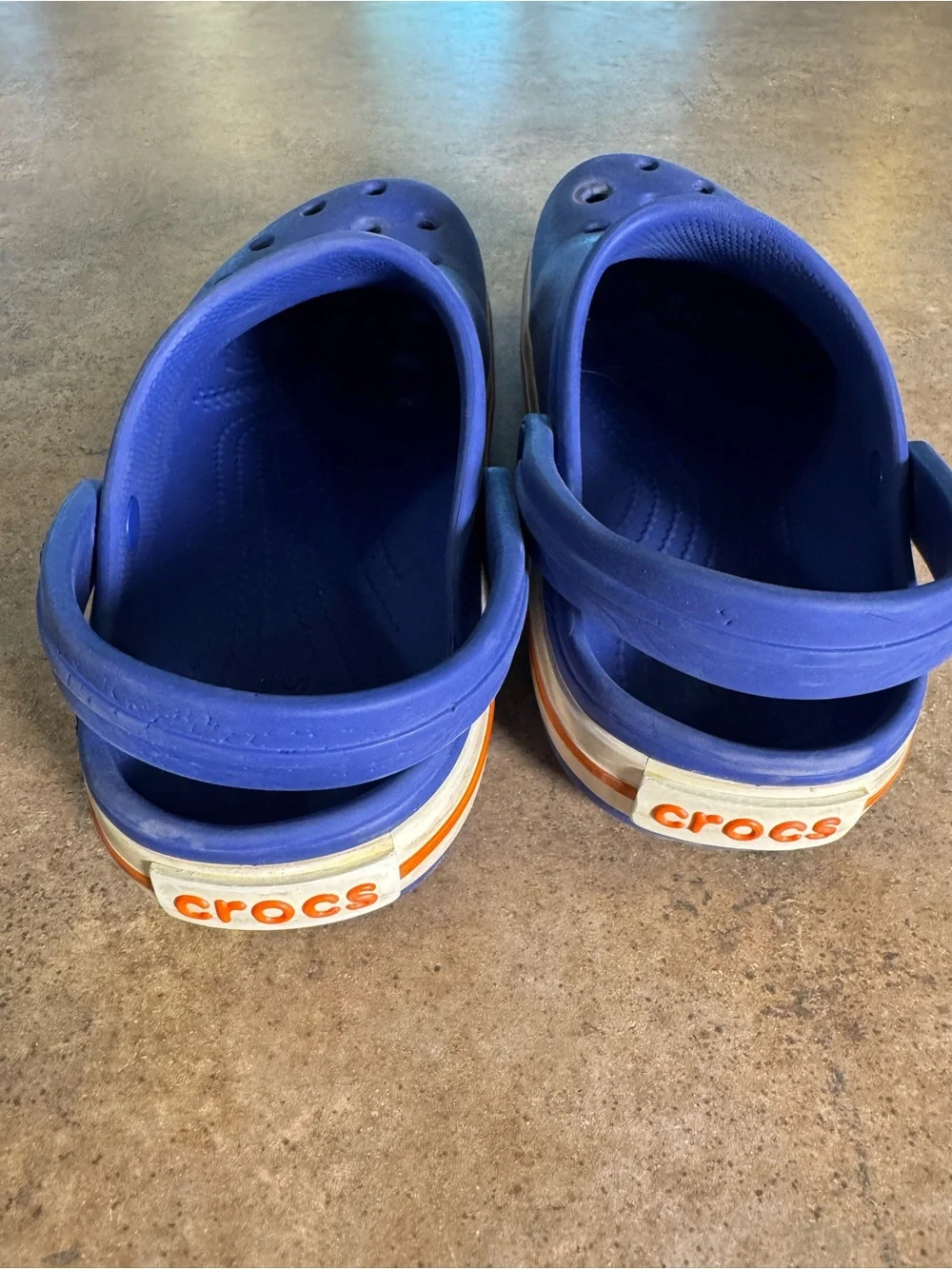 CROCS Classic Kids Blue Clogs with Orange Trim Boys Size 12 - Picture 4 of 5